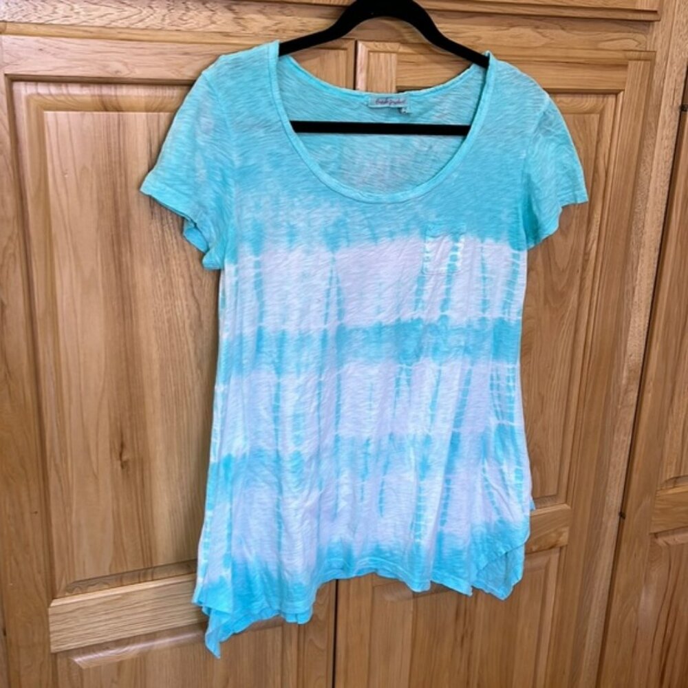 Fresh Produce aqua and white tie-dye top size M